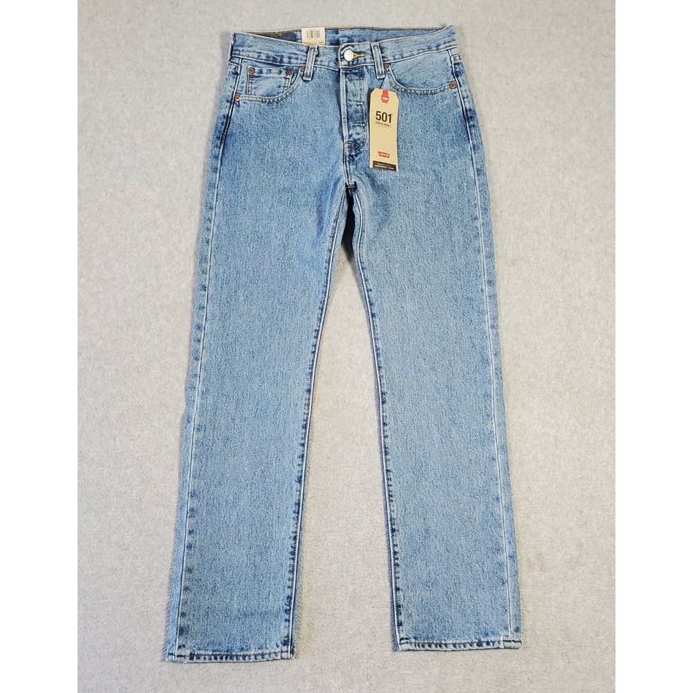 Levis 501 Original Fit Mens Jeans Light Wash Blue Denim 29x30 Straight Leg NEW